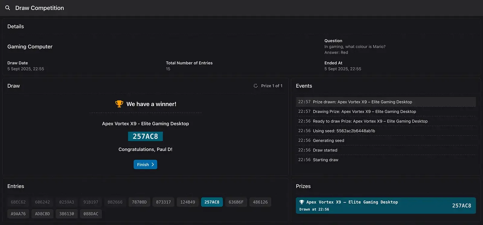 Live draw feature